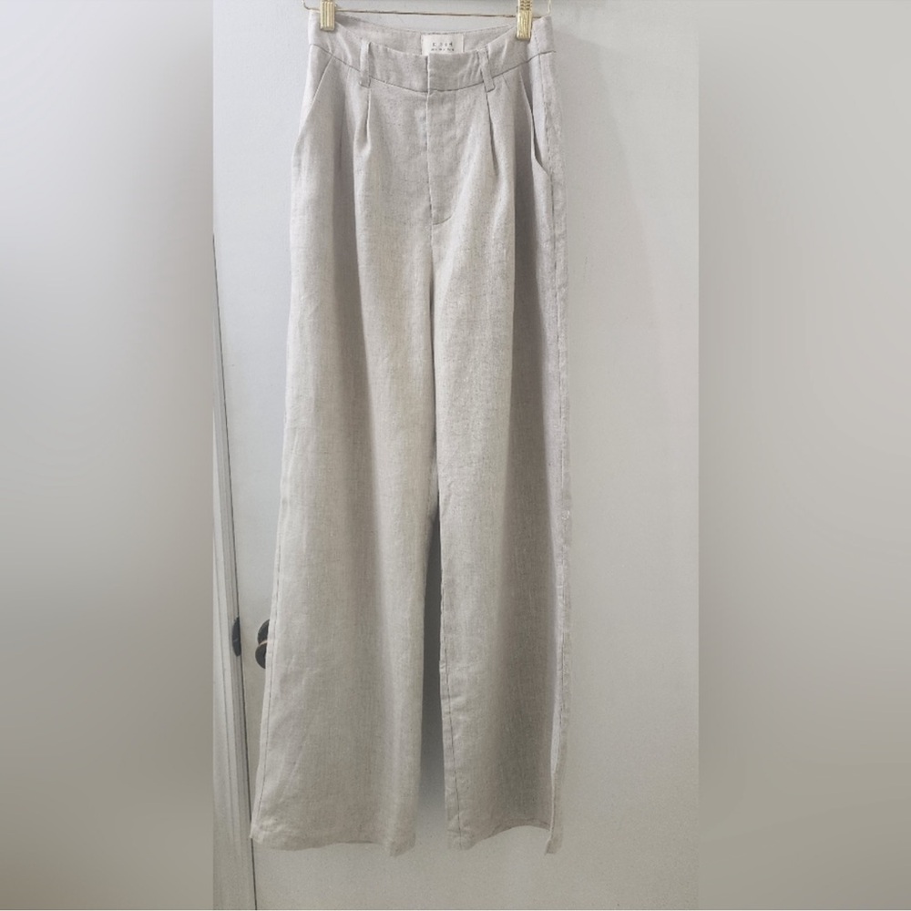 Dish Wide-Leg Linen-Blend Pants in Light Beige